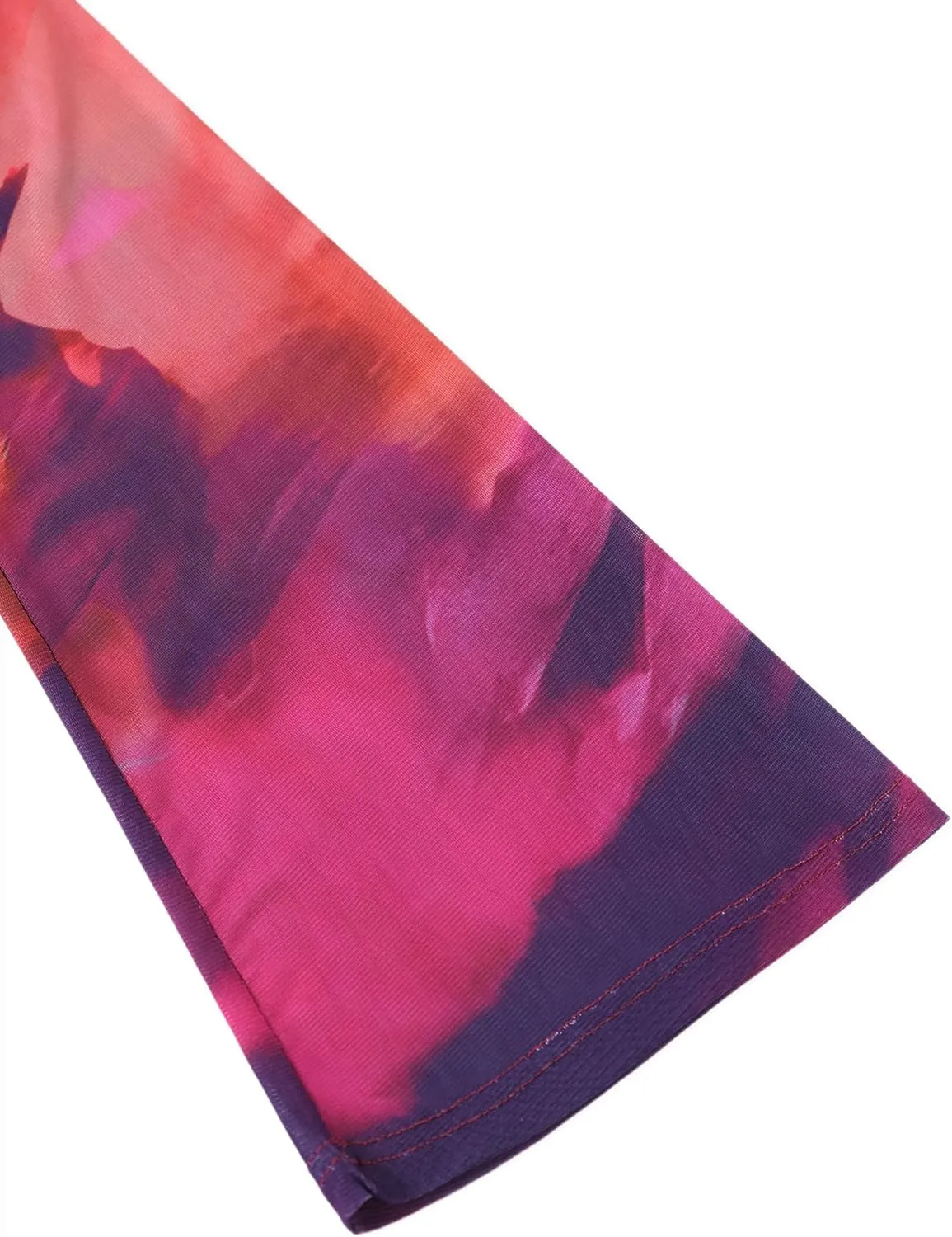 Remidoo Women's Mesh Top Mock Neck Tie Dye Long Sleeve Sheer Crop Tops Shirt