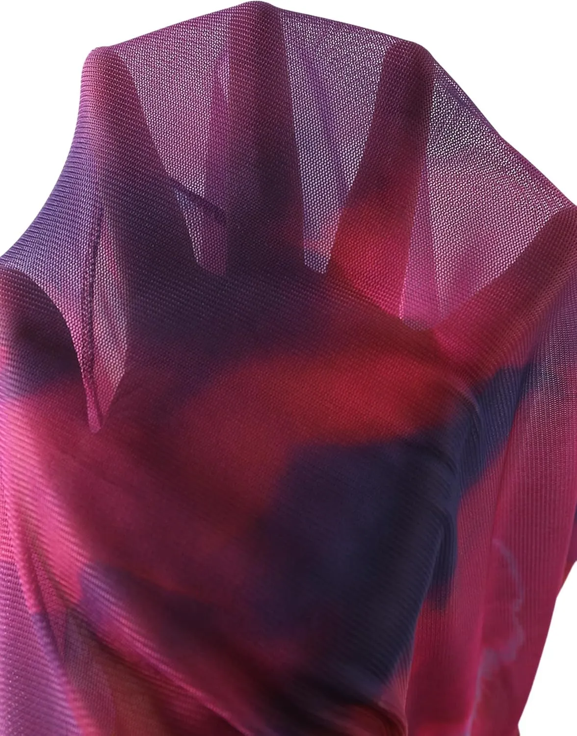 Remidoo Women's Mesh Top Mock Neck Tie Dye Long Sleeve Sheer Crop Tops Shirt