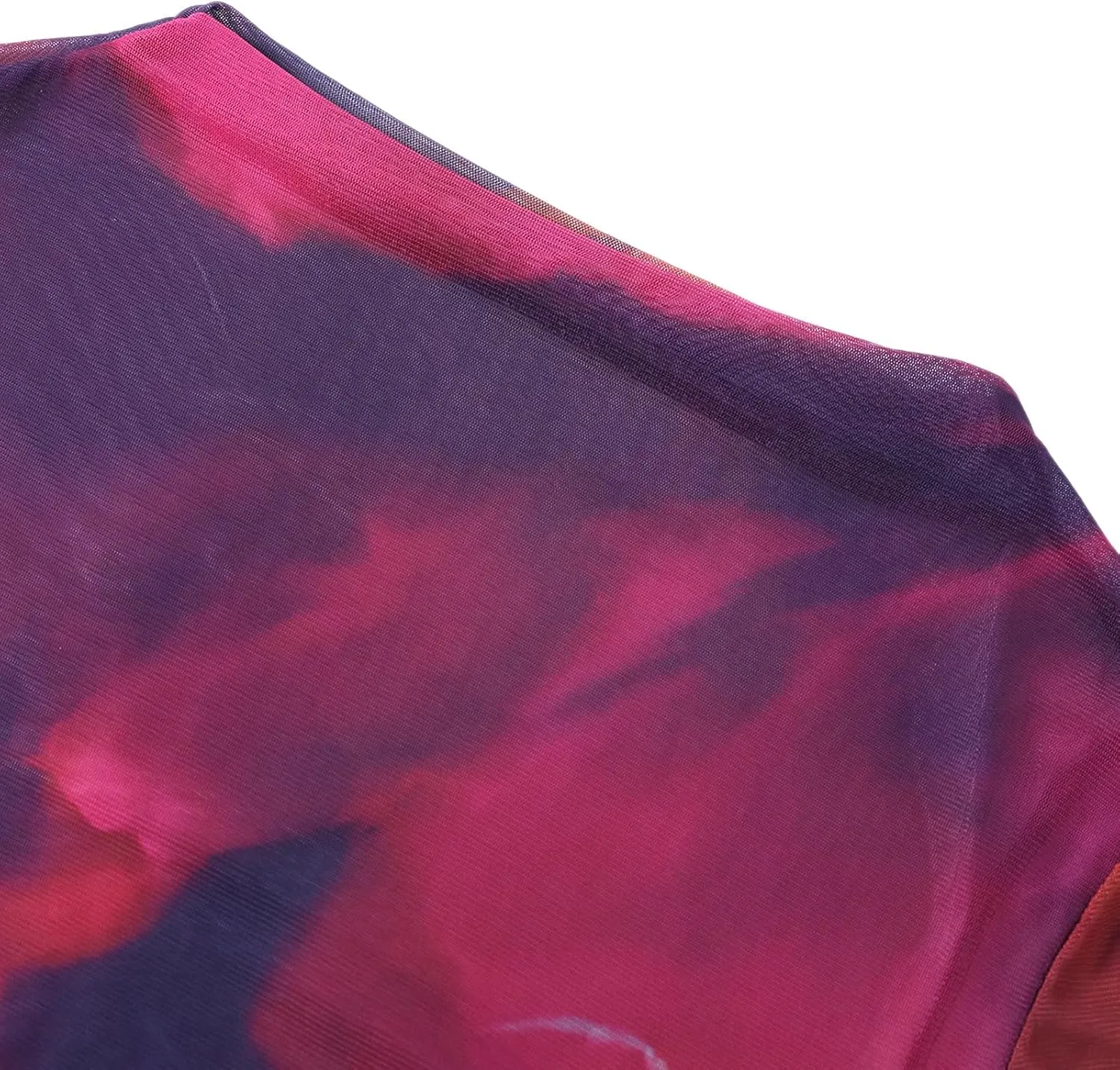 Remidoo Women's Mesh Top Mock Neck Tie Dye Long Sleeve Sheer Crop Tops Shirt