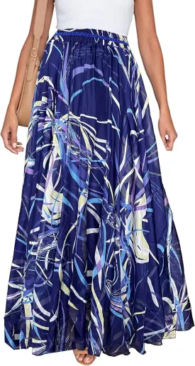 Sinono Women's Floral Maxi Chiffon Long Skirts Full Length Beach Skirt