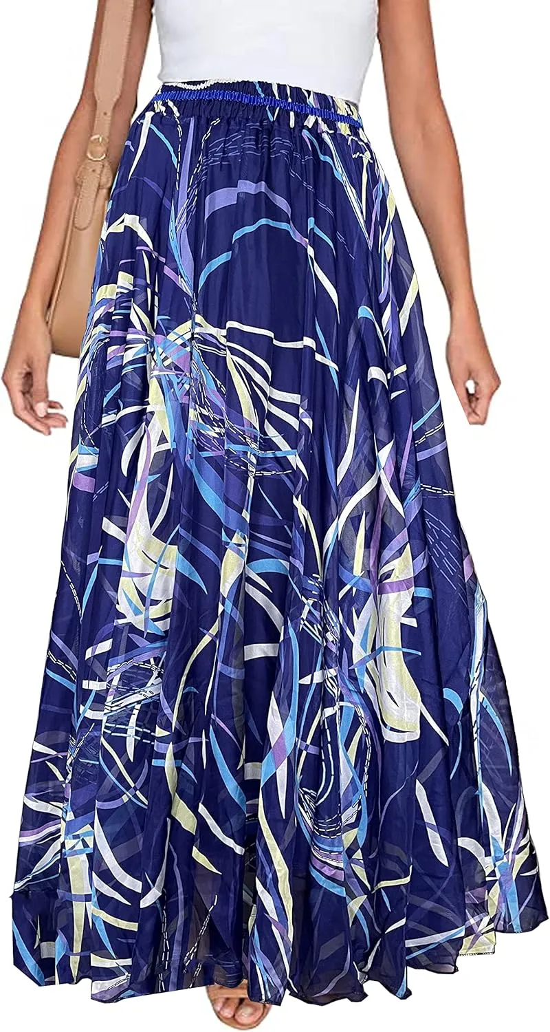 Sinono Women's Floral Maxi Chiffon Long Skirts Full Length Beach Skirt