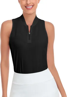 Soneven Women's Sleeveless Golf Shirts Printed Moisture Wicking V Neck Golf Polo Shirts Racerback Golf Tank Tops