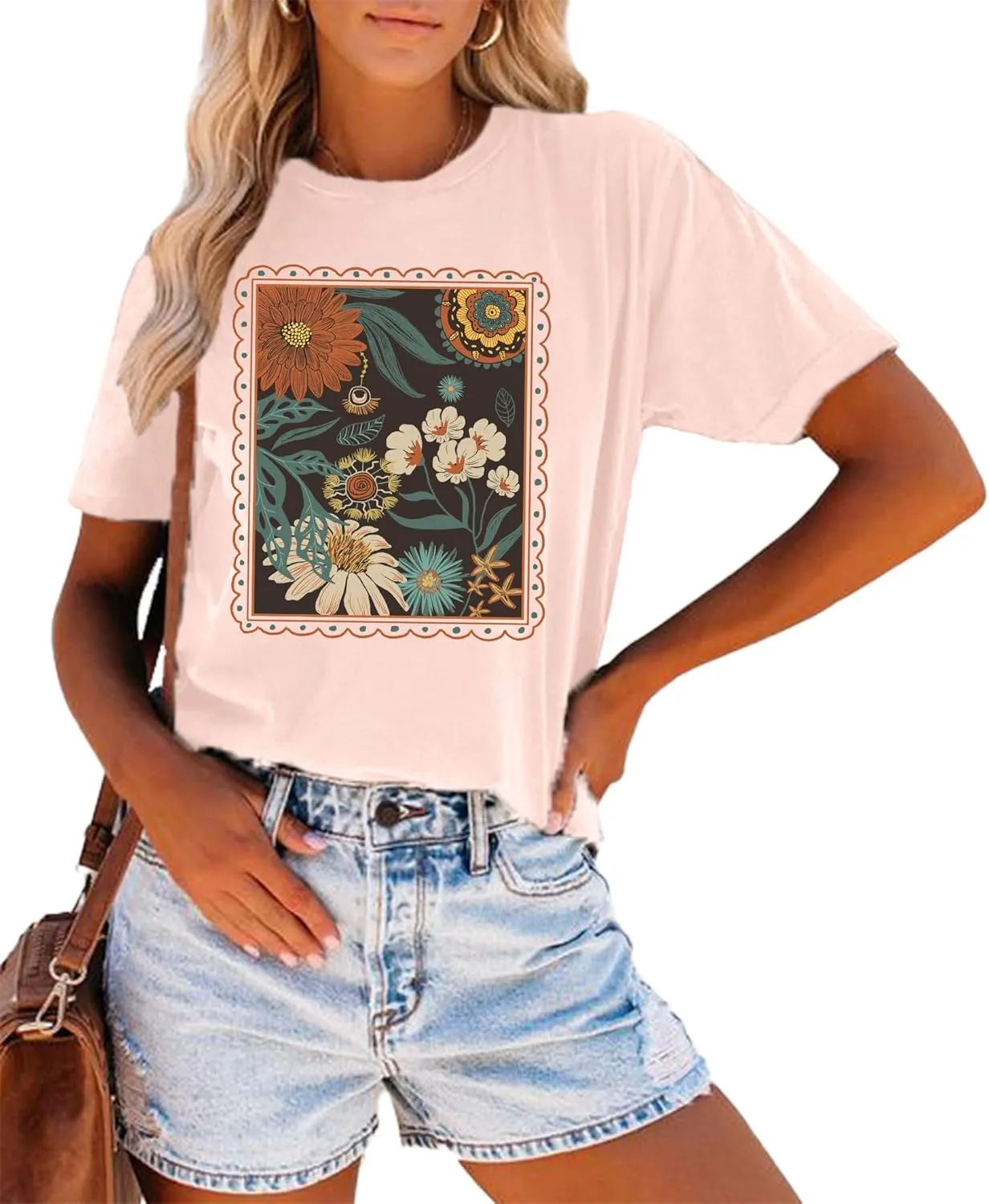 Stay Groovy Shirt for Womens Floral Graphic Retro Shirts Hippie 70s Tee Summer Tee Tops