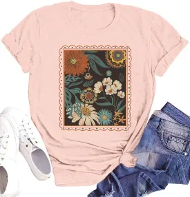 Stay Groovy Shirt for Womens Floral Graphic Retro Shirts Hippie 70s Tee Summer Tee Tops