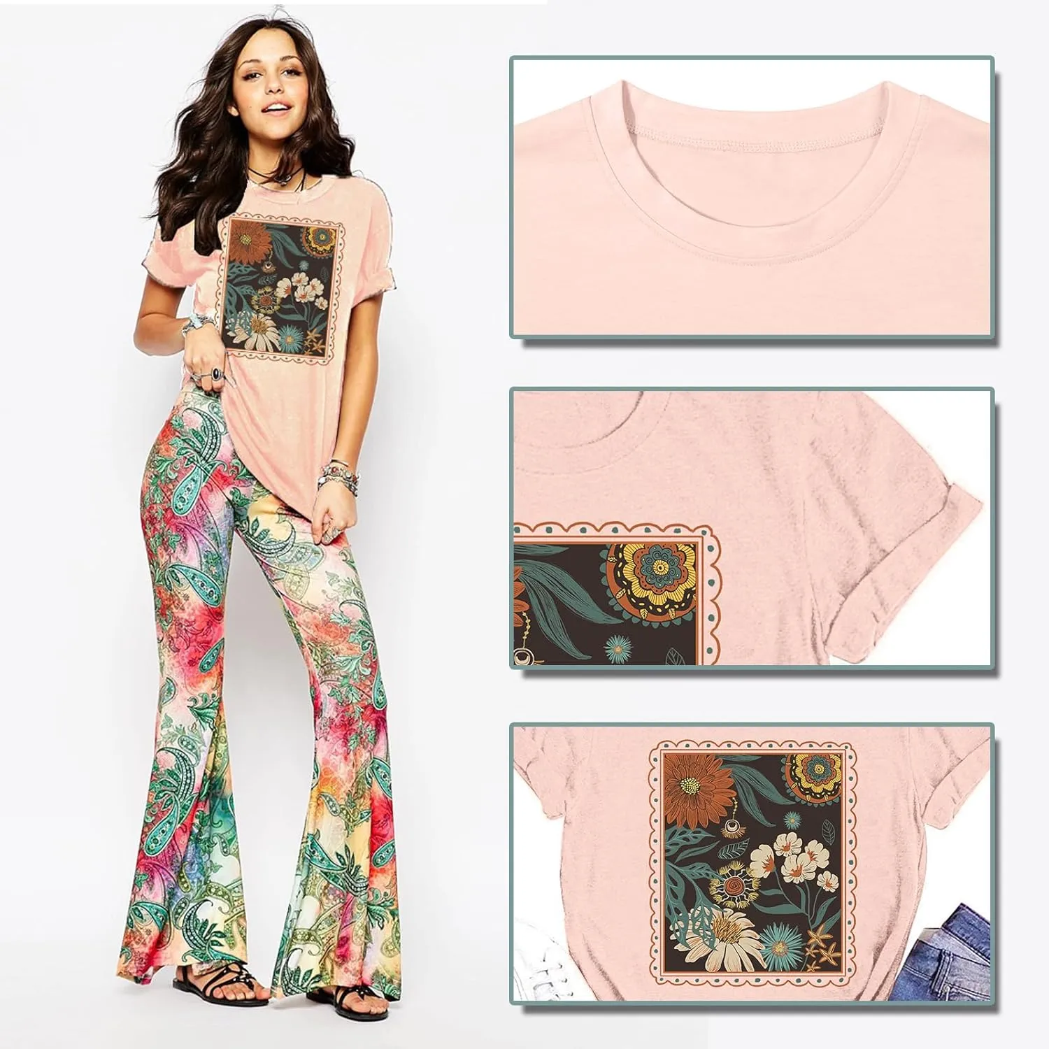 Stay Groovy Shirt for Womens Floral Graphic Retro Shirts Hippie 70s Tee Summer Tee Tops
