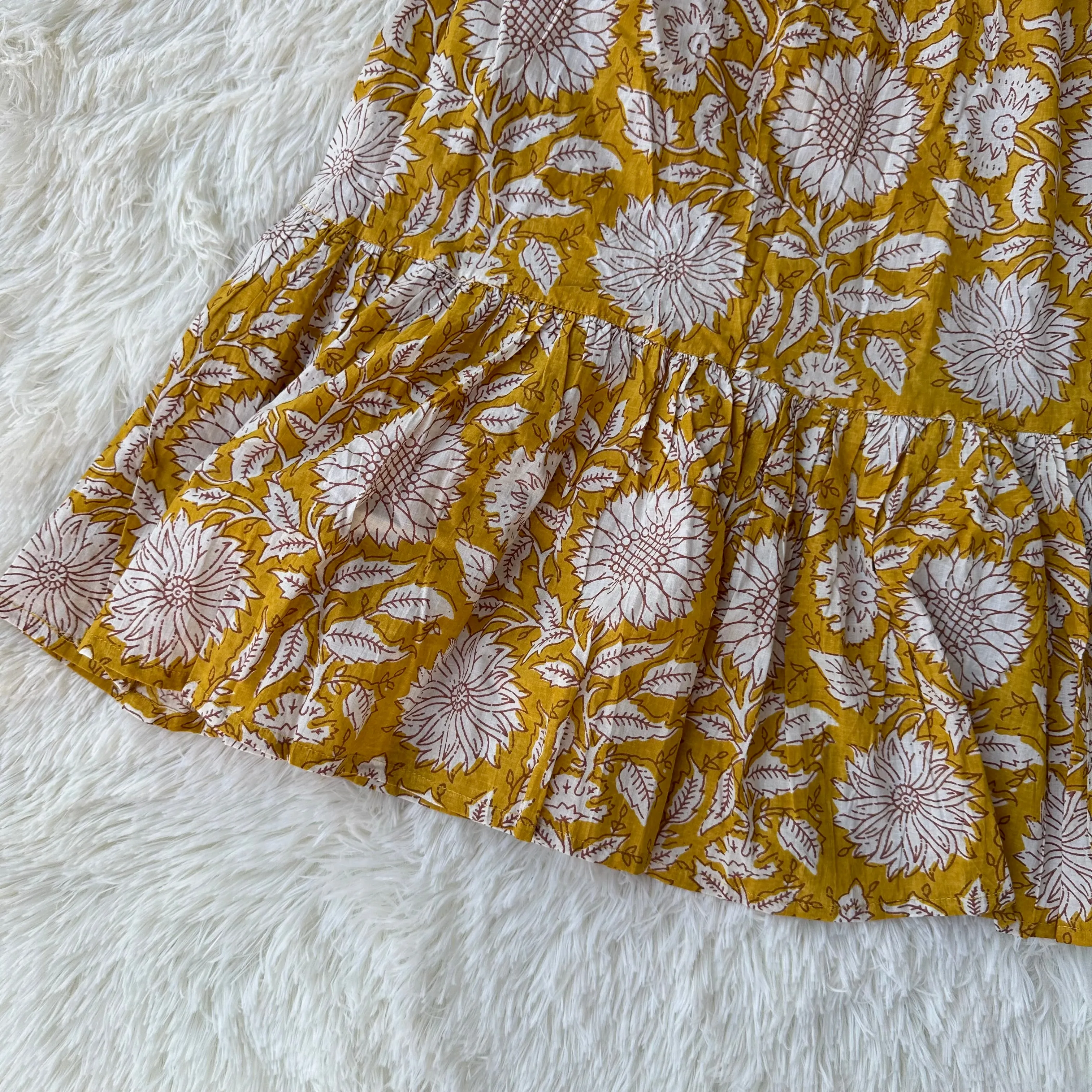 Sunny Vibes: Yellow Cotton Floral Print Flared Western Dress for Comfort