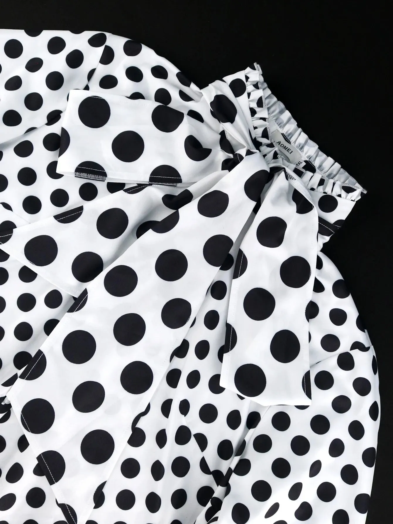 Uniwim Plus Size Blouse for Women Black White Printed Long Sleeves Button Up Formal Occasion Office Lady Work Shirts Tops with Bowtie