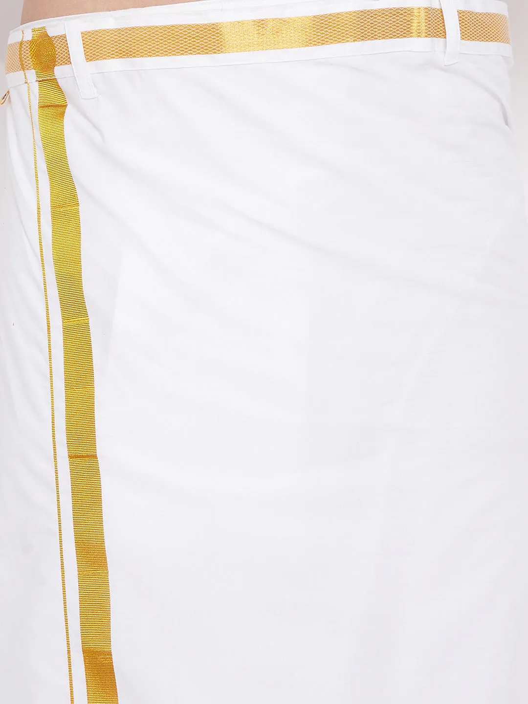 VM By VASTRAMAY Men's Blue And White Silk Blend Shirt And Mundu Set