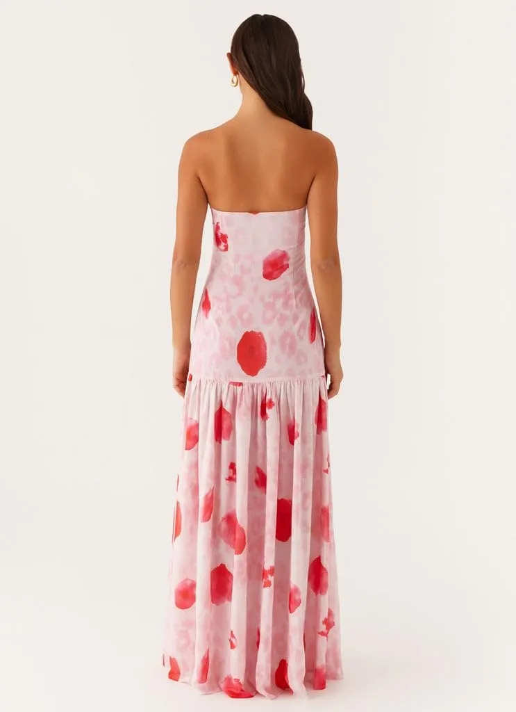 Women Floral Tube Top Maxi Dress Y2k Strapless Mesh Patchwork Long Dress High Slit Flowy Cocktail Sundress