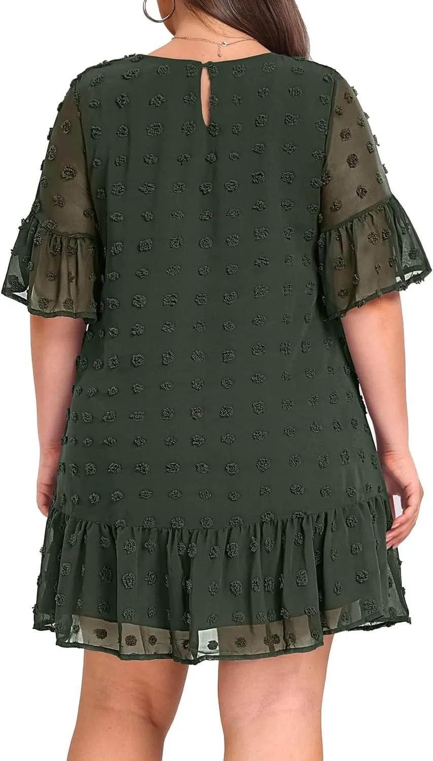 Women's Plus Size Swiss Dot Short Sleeve Ruffle Cute Summer Chiffon Loose Flowy Shift Mini Dress
