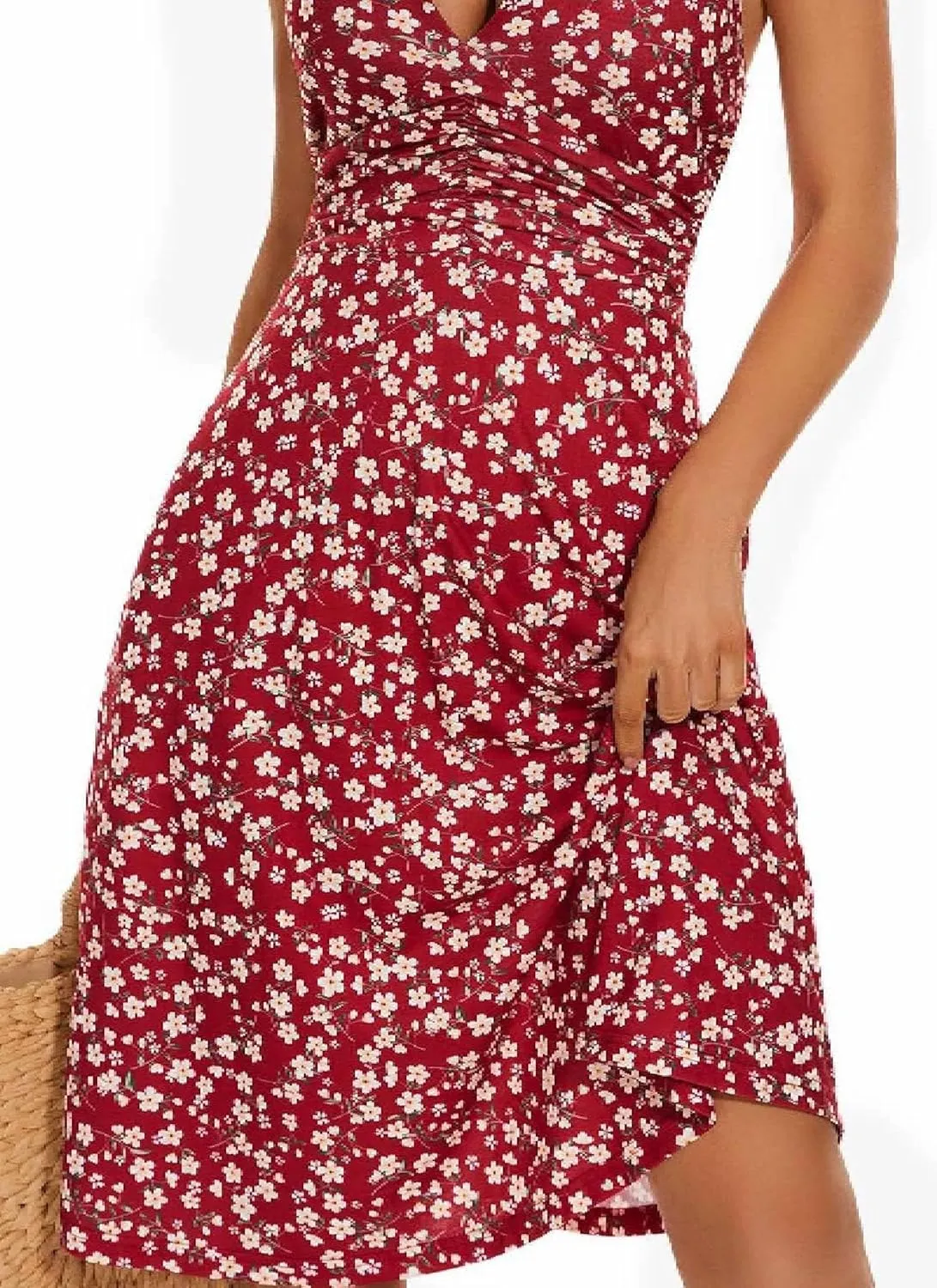 Women's Summer Sundress Sleeveless Halter Neck Spring 2025 Floral with Pocket Elastic Waist Ruffle Mini Dresses