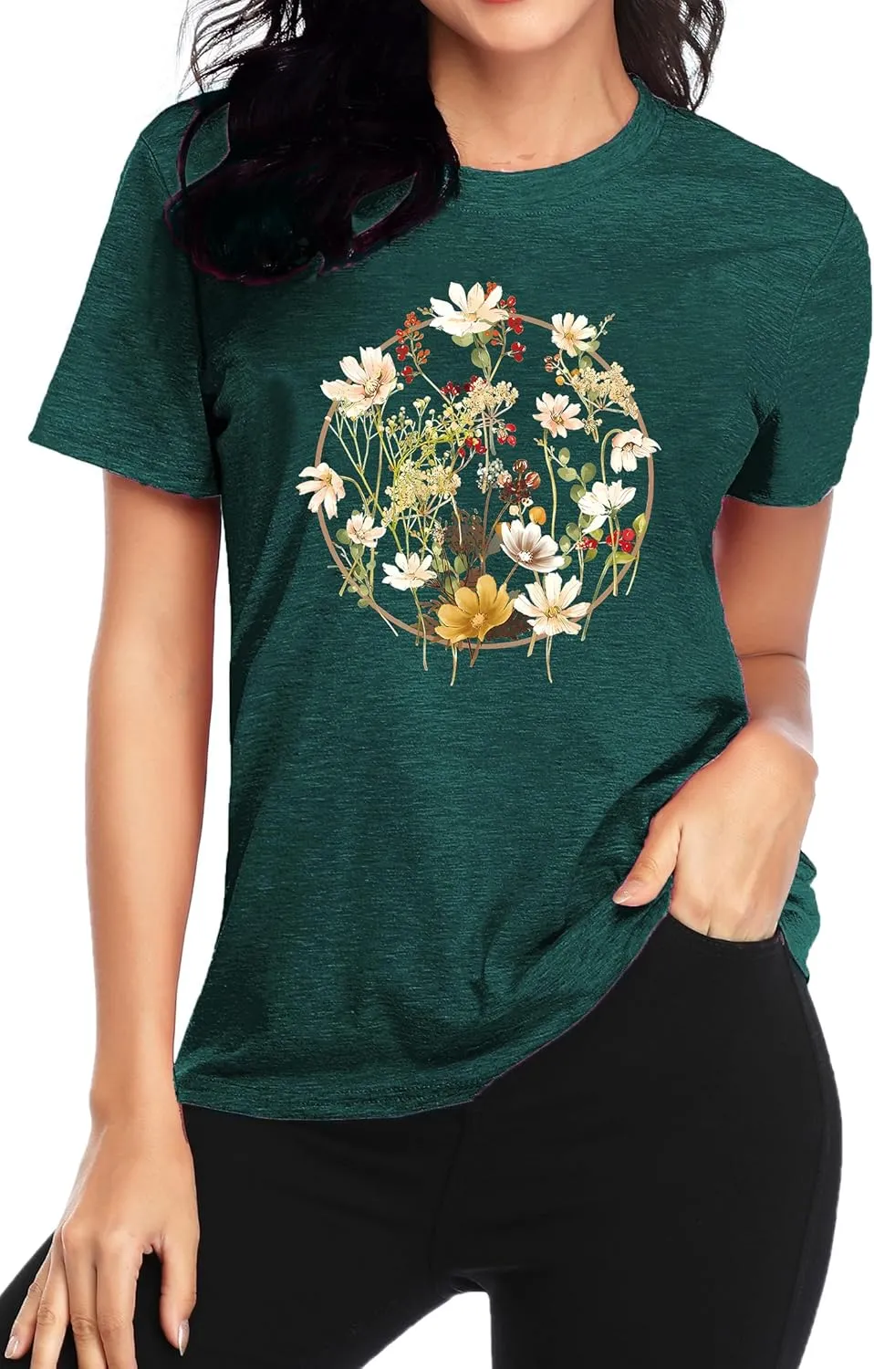 Women's Vintage Flowers Shirt Casual Boho Floral Printed Shirts Sunflower Wildflowers Graphic Tee Tops 