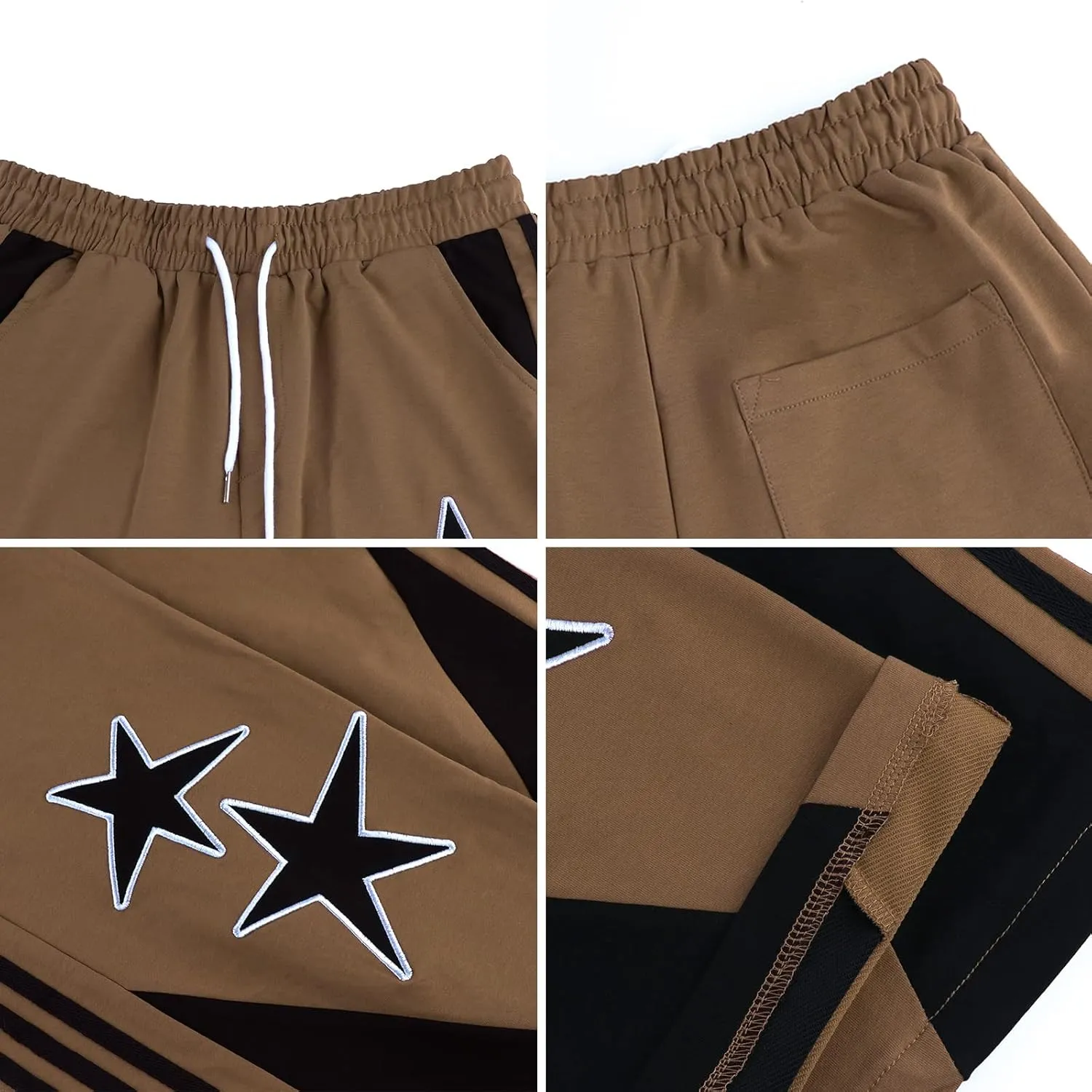 Womens Y2k Striped Sweatpants Star Patchwork Straight Leg Drawstring Baggy Sweatpants with Pockets