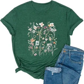 Yimoya Vintage Floral Shirts Womens Boho Wildflowers Graphic Tees Flowers Tops