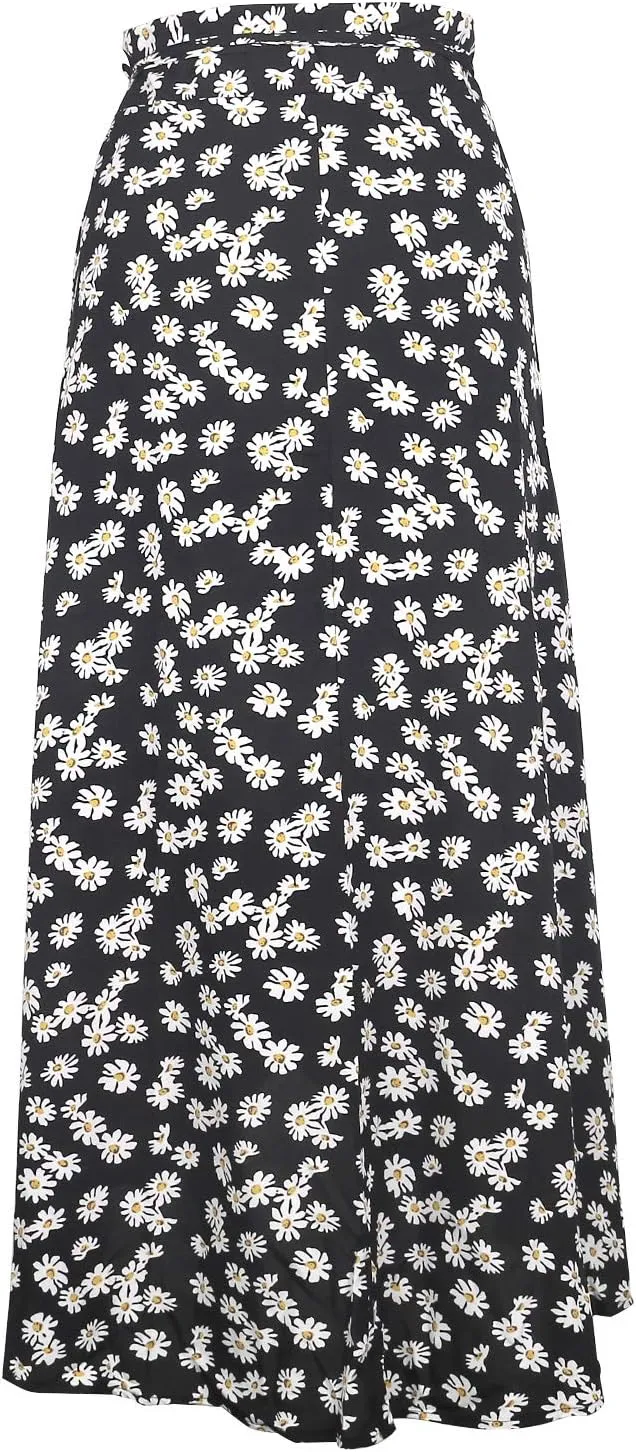 Yonala Womens Boho Floral Tie Up Waist Summer Beach Wrap Cover Up Maxi Skirt