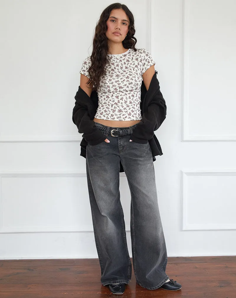 Zana Ribbed Top in Ditsy Floral Cream