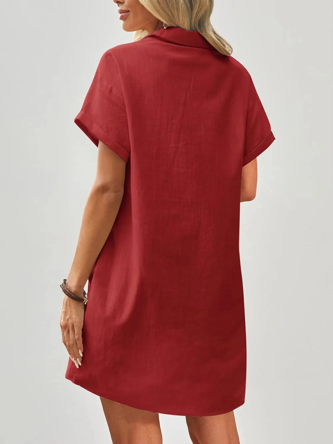 Zeagoo Womens Cotton Shirt Dress Summer Casual Short Sleeve Button Down Beach Cover Up Shirts with Pockets